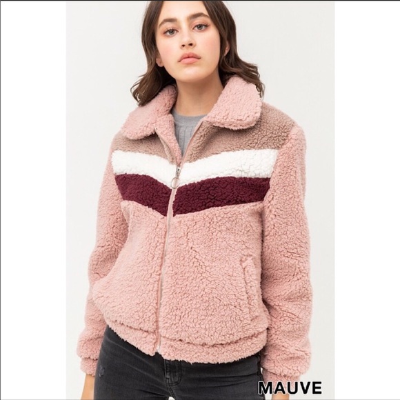 Jackets & Blazers - NWT Mauve Contrast Color Block Sherpa Jacket L